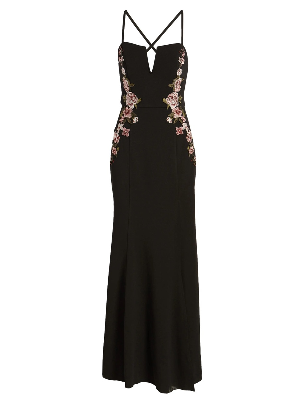 Xtraordinary Women's Formal Dress Black Floral Embroider Strappy Sleeveless Slit